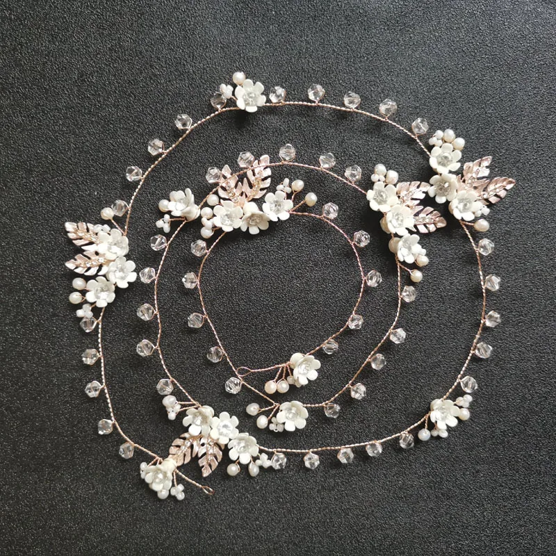 SLBRIDAL, проводные стразы, Кристалл, Пресноводный Жемчуг, цветок, свадебная тиара, повязка на голову, свадебные волосы, лоза, подружки невесты, аксессуары для волос