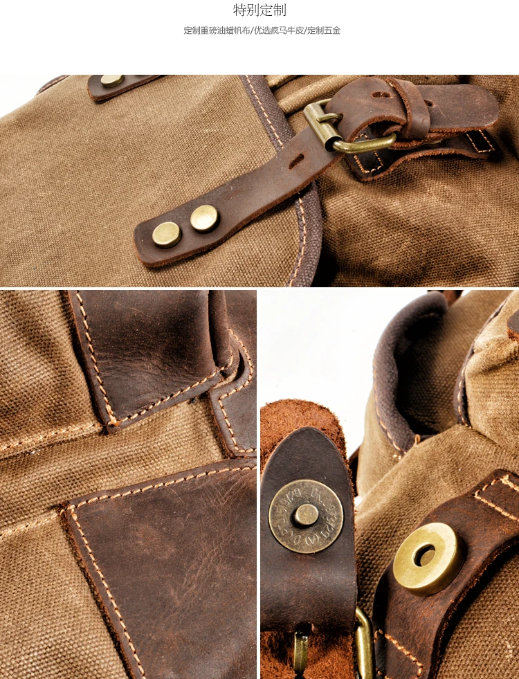 

Cotton Oil Wax Canvas Backpack Mens Large Capacity Vintage Waterproof Backpack 15" Laptops Daypacks Rivets bookbag