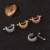 316l surgical steel d shaped barbell ear buckle hoop zircon helix earring clip cartilag tragus conch screw ear piercing jewelry