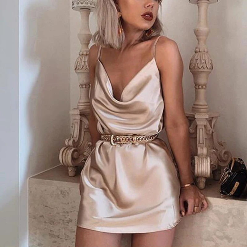 Пикантные цвета шампанского атласные вечерние платье для ночного клуба Для