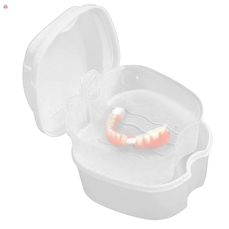 

Hot 1pc Tooth Care Denture Bath Box Case Dental False Teeth Storage with Hanging Net Container