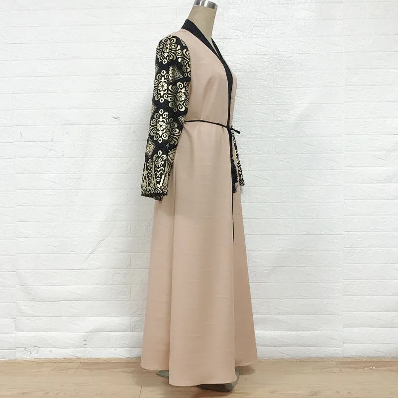 

Kalenmos Eid Muslim Abaya Hijab Dress Women Moroccan Kaftan Print Lace-up Ramadan Islamic Dubai Prayer Garment Caftan Long Robe
