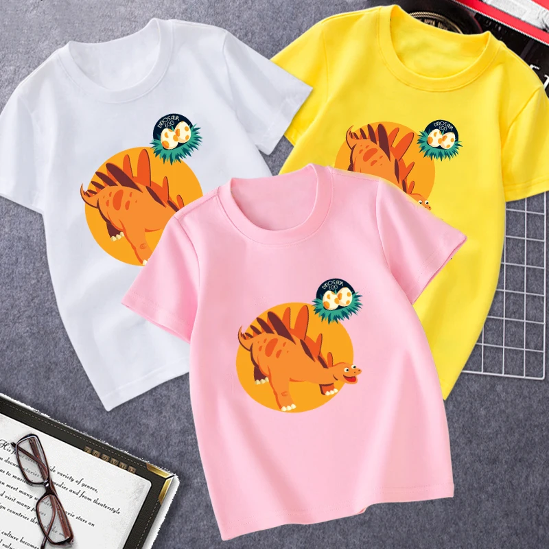 

Children Clothes Girl Kawaii Dinosaur Little Monster Cartoon Image Cotton Printed Tshirt Casual Sports Football T-Shirt Boys