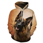 Толстовка мужская с капюшоном, свитшот с 3D-принтом немецкой овчарки, уличная одежда в стиле Харадзюку, пуловер с капюшоном, черный цвет