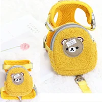 warm lamb wool cartoon bear dog backpack harness with leash set pet cat small animal carrier lead products poop bag collar