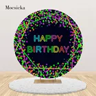 Неоновый светящийся фон Mocsicka для вечеринки в честь Дня рождения с конфетти в горошек фон для дня рождения украшение круглая крышка реквизит для фотосессии
