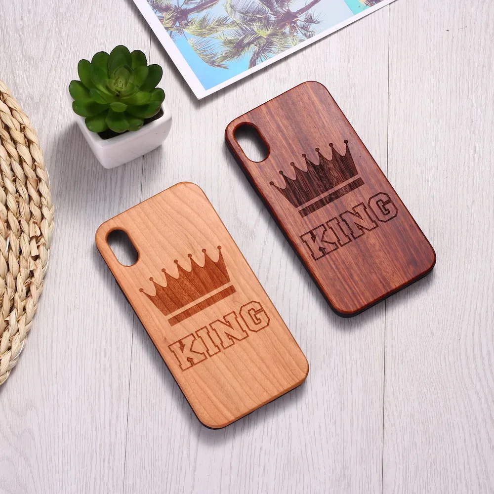 Чехол для телефона King Queen Crown Lover с гравировкой из натурального дерева чехол iPhone12 6S