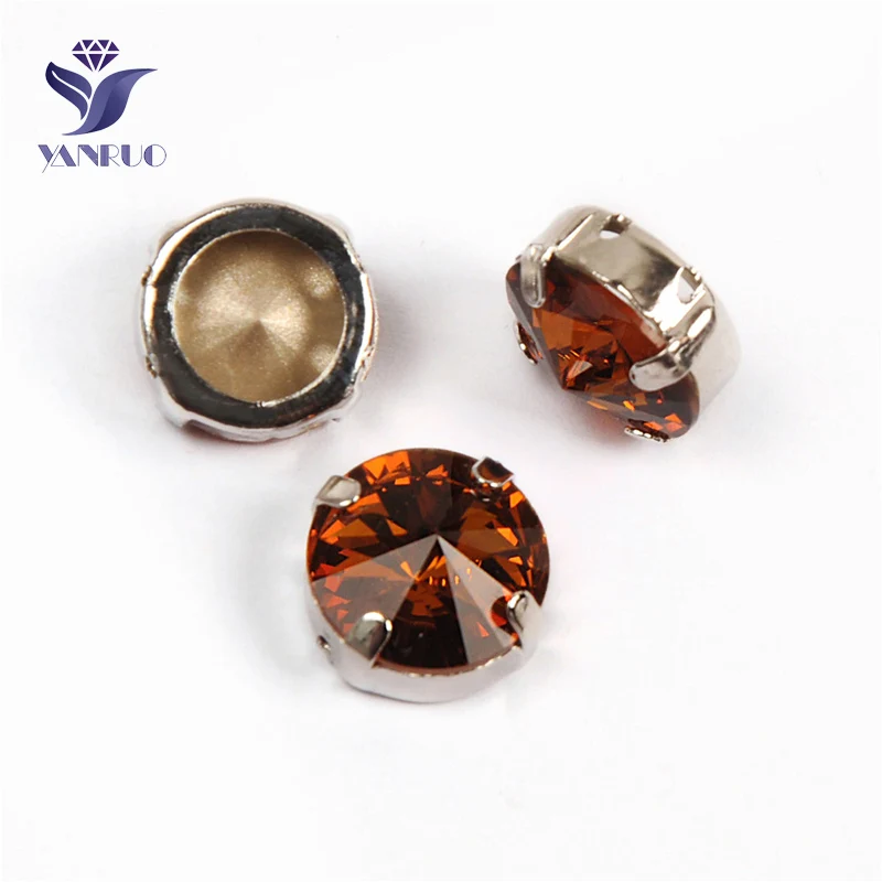 Smoked Topaz Yanruo 1122 стакан Rivoli Strass хрустальные маскарадные камни металлическая установка DIY заостренный назад пришить стразы для поделок - Цвет: Smoked Topaz