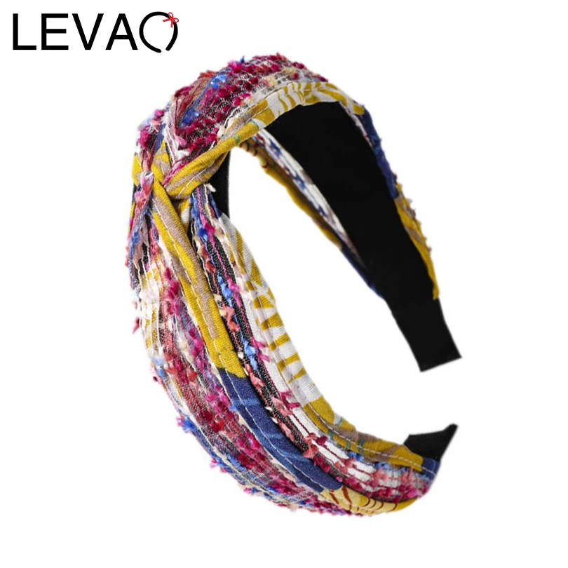 LEVAO Новая корейская ткань широкая боковая Радужная повязка на голову крестик завязанная повязка на голову ободок тюрбан для женщин и девушек аксессуары для волос обруч для волос