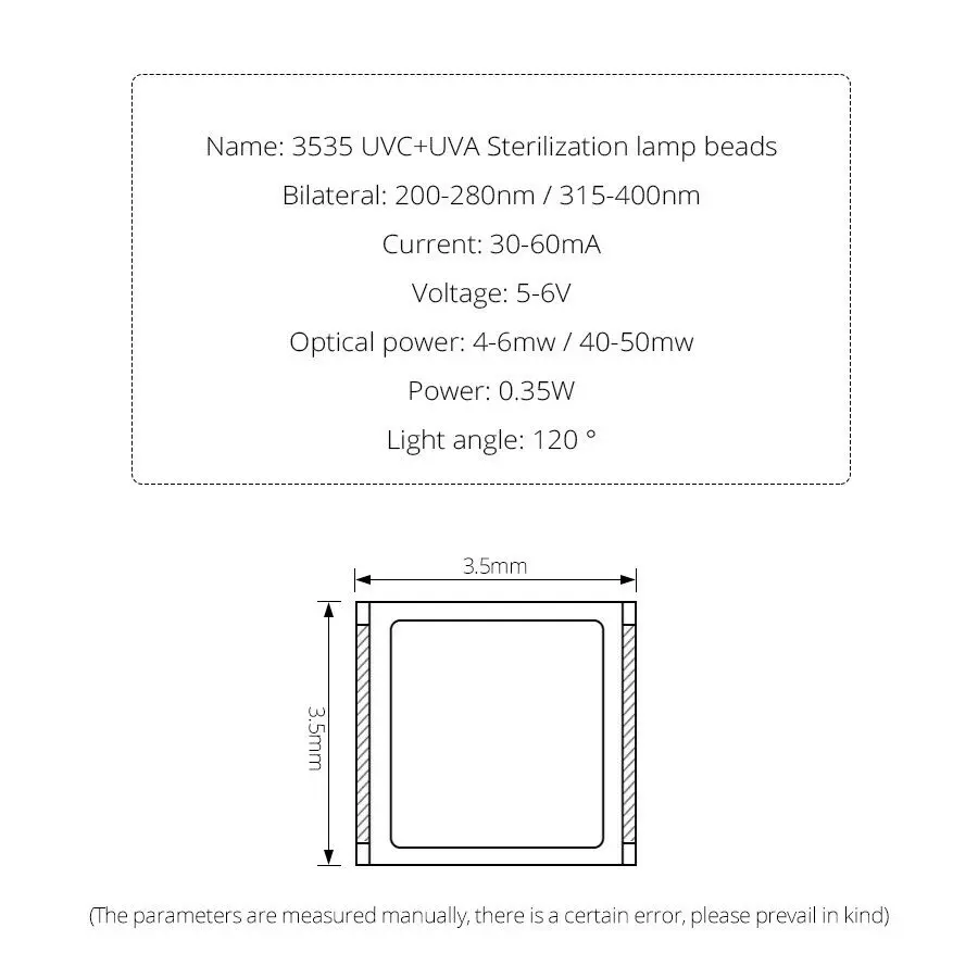 Светодиодные лампы высокой мощности 3535 нм UVC для УФ-дезинфекционного