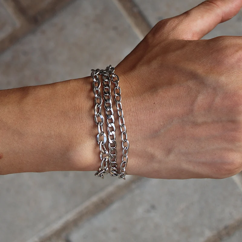 Minimalist Men Punk Bracelet Adjustable Stainless Steel Chain Link Braslet 3 Layers Cuban Male Accessories Pulsera | Украшения и