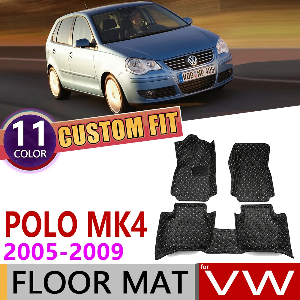 Кожаные автомобильные коврики на заказ для Volkswagen VW Polo MK4 9N 2005~ 2009 5 мест Авто коврик для ног Аксессуары для ковров 2006 2007 2008