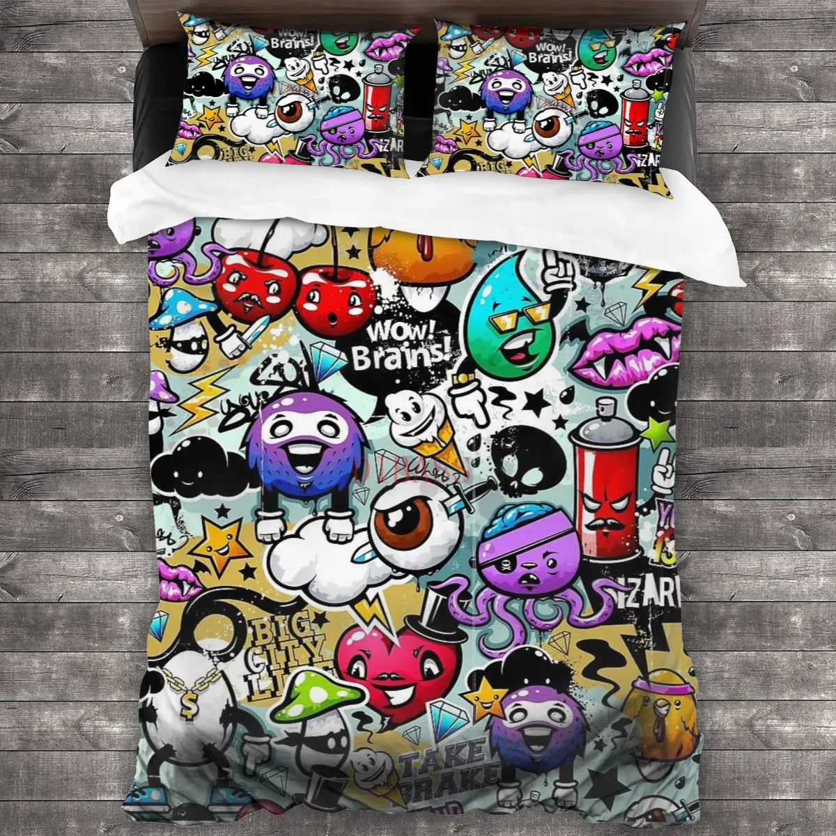 

Graffiti Fun 100%Pure Cotton Comforter Set with 2 Pillowcase,Soft Microfiber Duvet Cover Set, Bedding Sets Bed Set