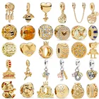 Новый счастливый кот Ловец снов золотые циркониевые сверкающие бусины подходят для оригинального браслета Pandora серебряного цвета DIY женские ювелирные изделия подарок