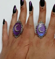 moon adjustable purple cameo ring women men spooky ring victorian ring goth gothic