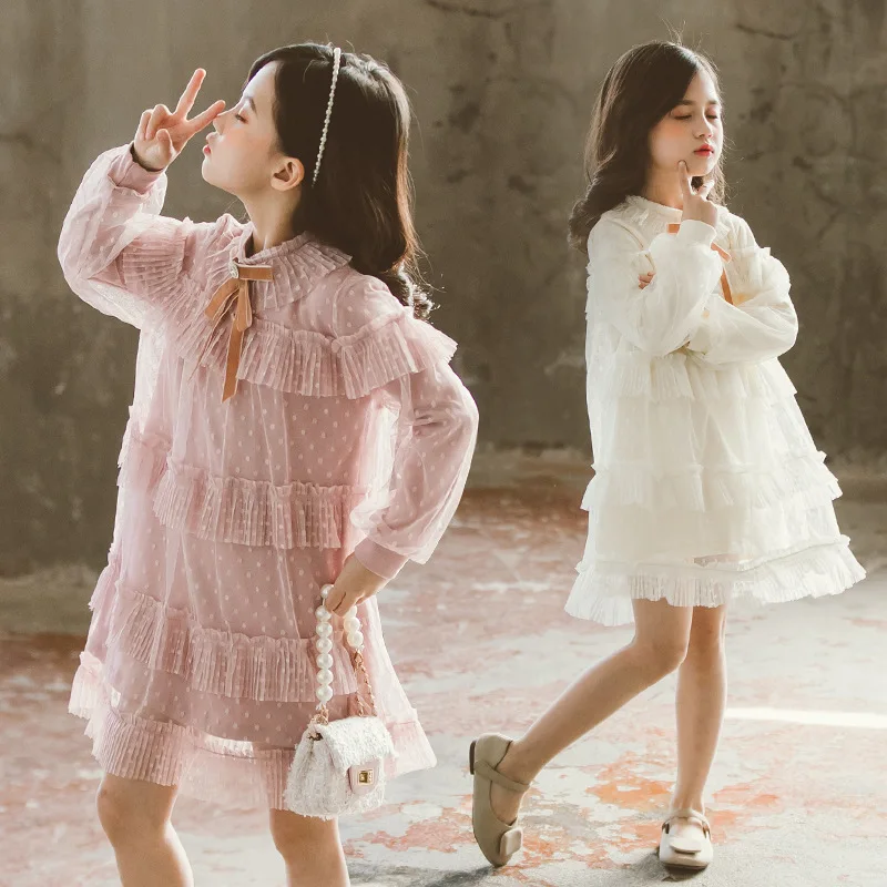 Розовое многослойное Сетчатое платье с длинным рукавом роскошные белые