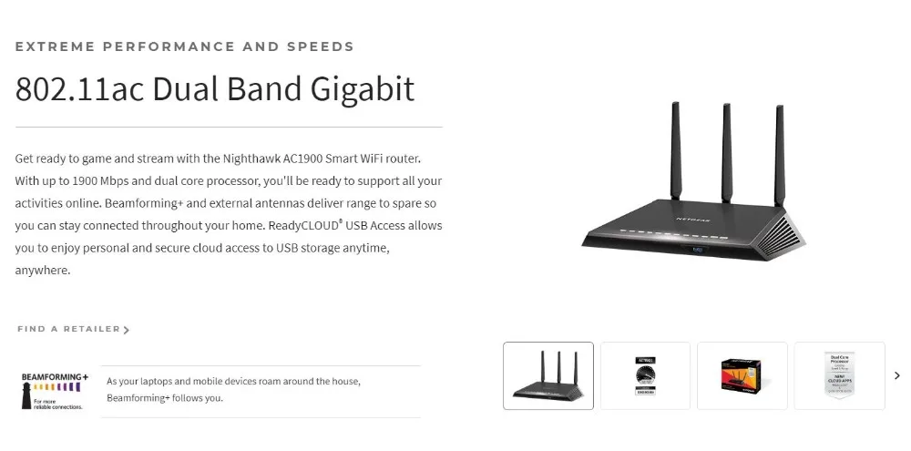 NETGEAR R6900 Смарт Wi-Fi роутер NIGHTHAWK AC1900 двухдиапазонный MU-MIMO 4xGigabit 1900 Мбит/с 802.11ac двухдиапазонный гигабитный