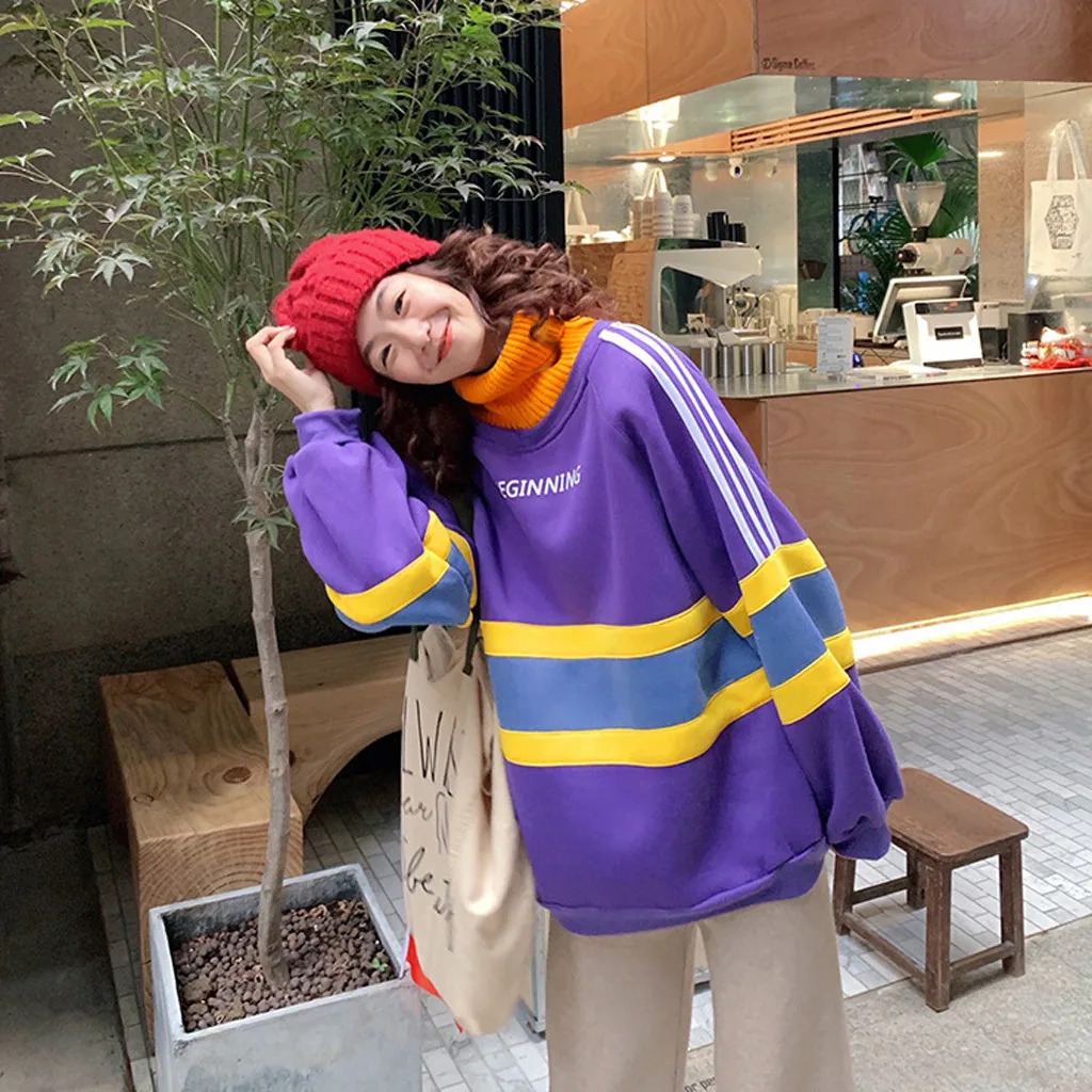 Patchwork Hoodie Women Hip Hop Splicing Zipper Pocket Hooded Cap Long Sleeves Top Blouse Sweatshirt Winter Thickening Coat | Женская