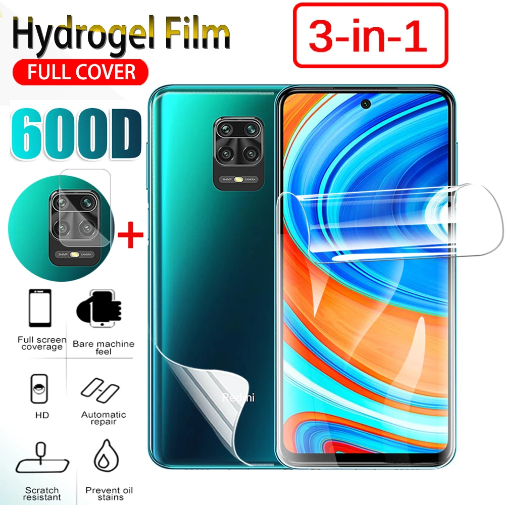 3 в 1 гидрогелевая пленка для защиты экрана и объектива камеры Xiaomi Redmi Note 9 pro max 9s 7 8