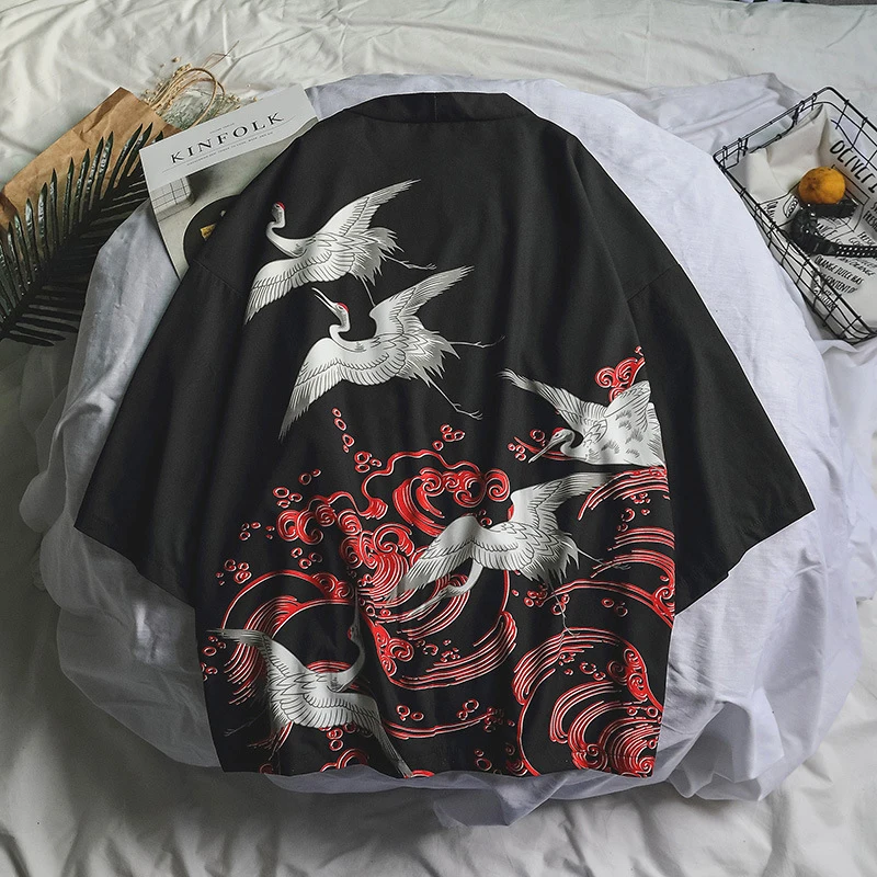 Color 7 Haori, японский стиль, мужская рубашка для влюбленных, китайский дракон, одежда с изображением рыбы, самурайский журавль, мужская и женская блузка размера плюс, кимоно, Необычные азиатские - Цвет: Color 7