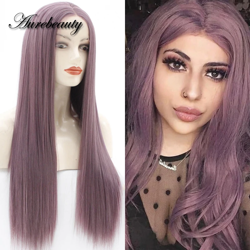 

Cosplay Lolita Long Bone Straight 13X4 Lace Front Wig Heat Resistant Dark Purple Colored Frontal Synthetic Hair Wigs Full 360