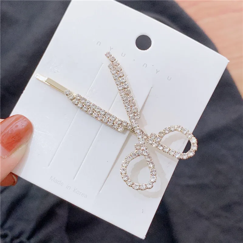 

1pc Personality Popular Rhinestone Scissors Shape Hairpin Girl Side Clip Creative Duckbill Clip Girls Hair Accessories