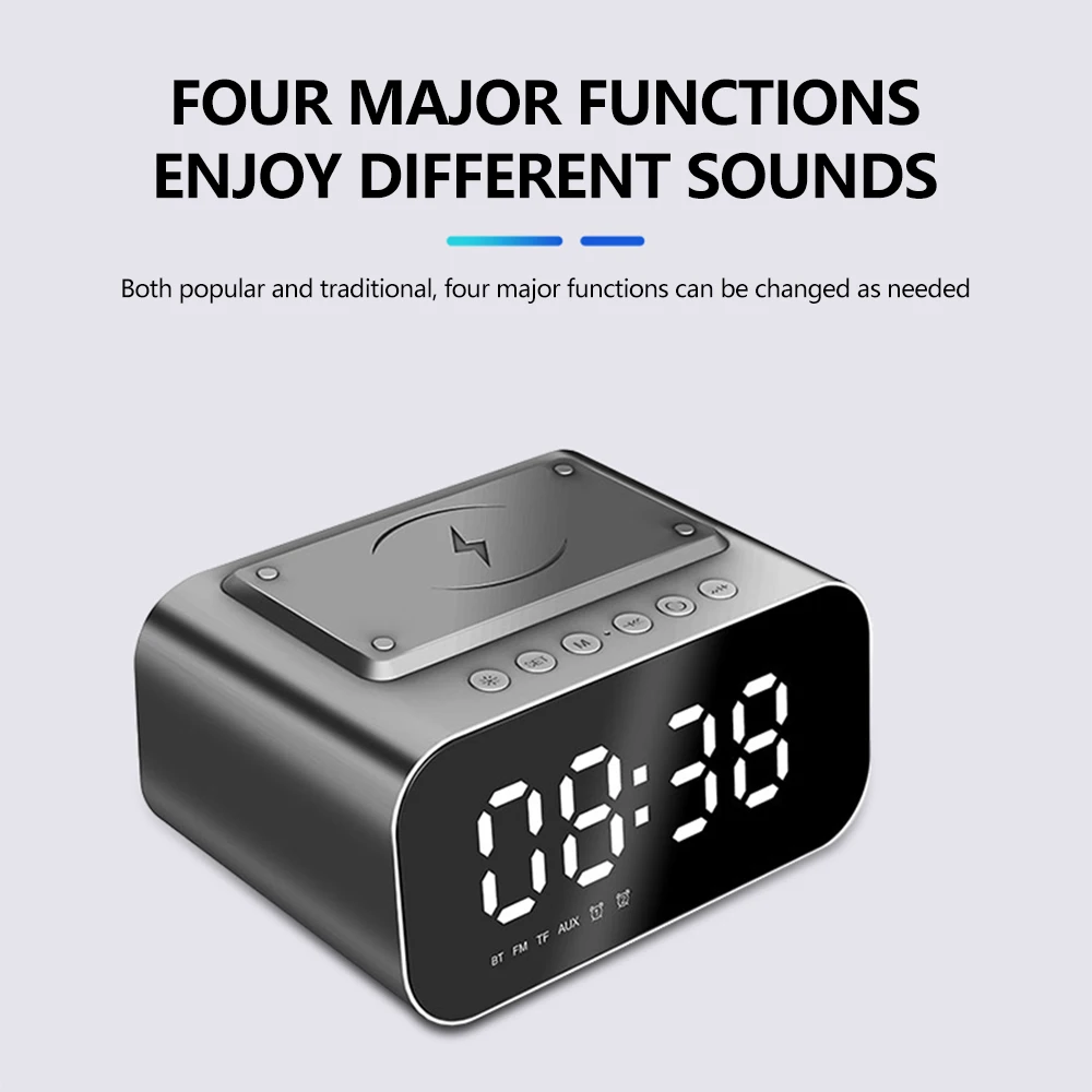 

LED Digital Clock Wireless Charger Bluetooth Speaker Smart Alarm Clock Table Electronic Desktop Clocks Fm Radio USB Fast Charger