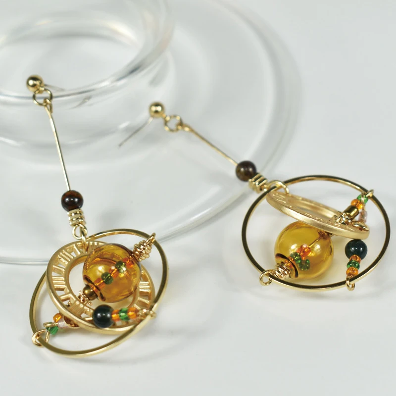 

Original Gold Planet Earring Glass Ball Dangle Earrings for Women Retro Hand Blown Handmade Drop Earrings Femme Bijoux tls