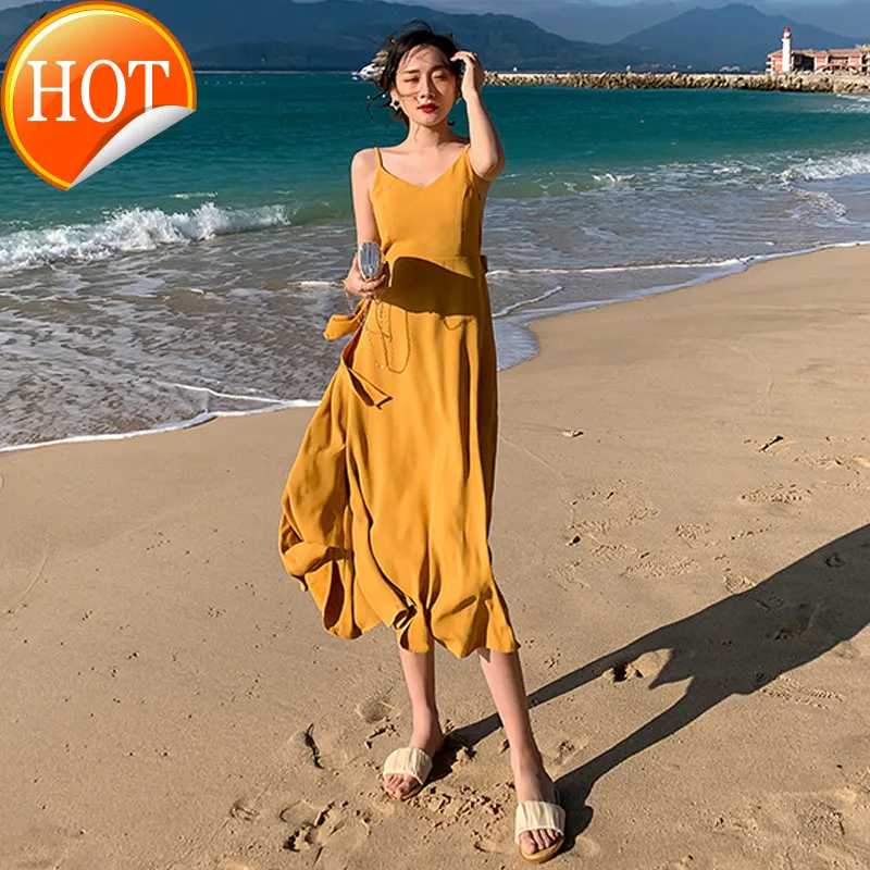 

2021 Новинка Бали Санья, таиландский пляжный курорт, пикантная пляжная юбка на бретелях с открытой спиной