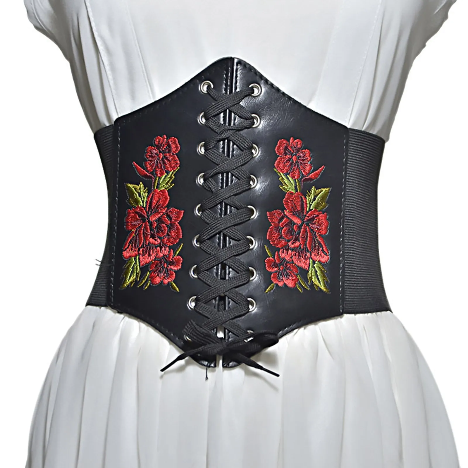 

Embroidery Print Women's Corset Extra-wide Lace-up Elastic Waistband Straps All-match Ladies Girdle Dress Clothing Decoration#25
