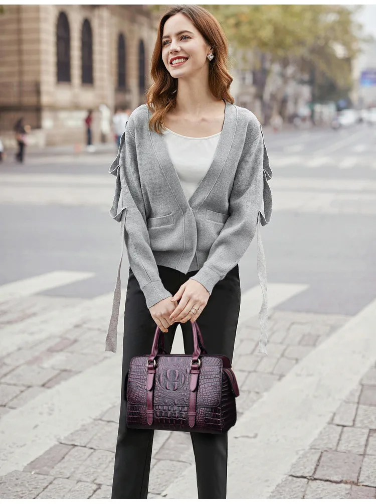 

Designer handbags high quality women leather handbag alligator messenger bag large capacity tote top handle bag ladies business