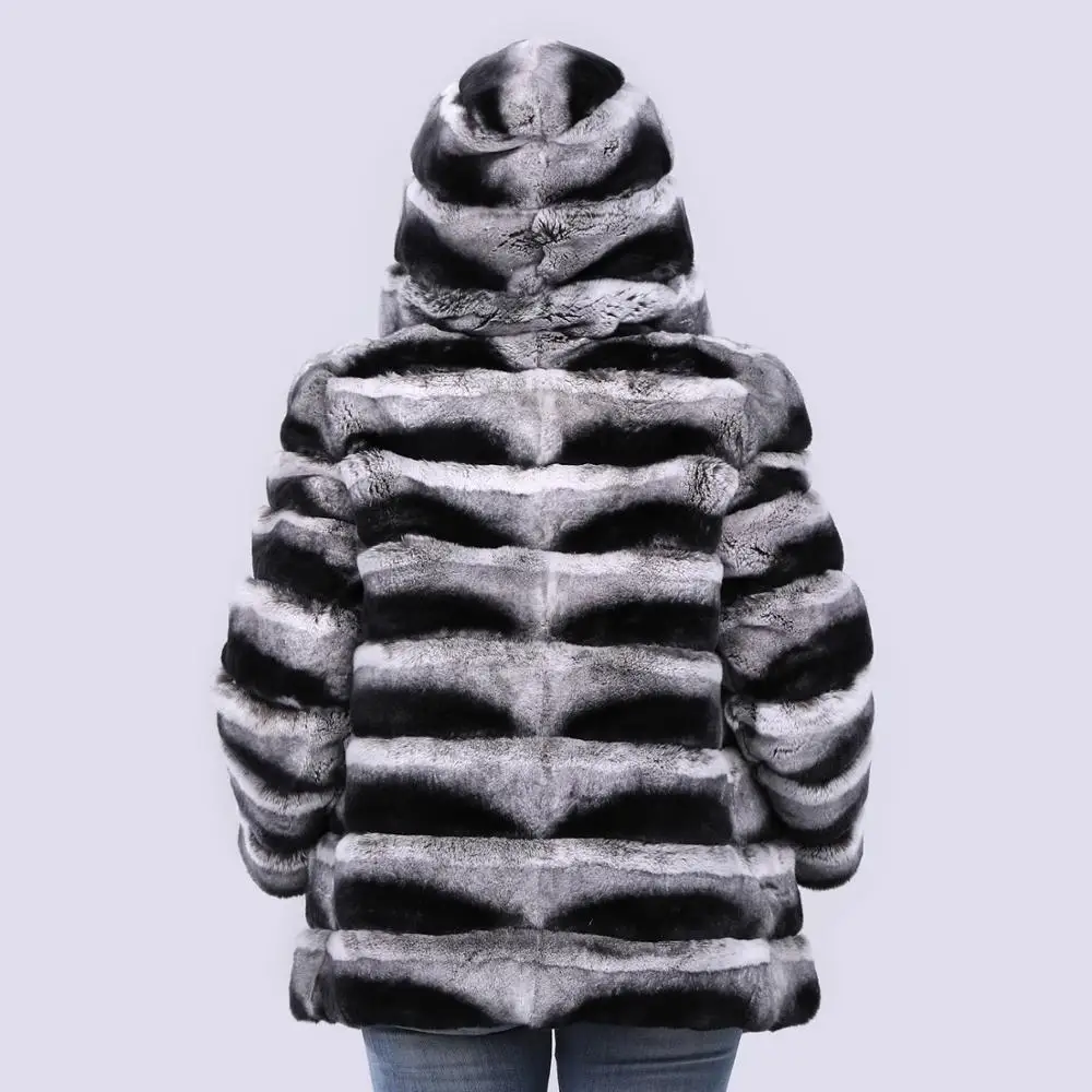 Женская Шуба из натурального меха кролика рекс с капюшоном Зимняя Толстая теплая