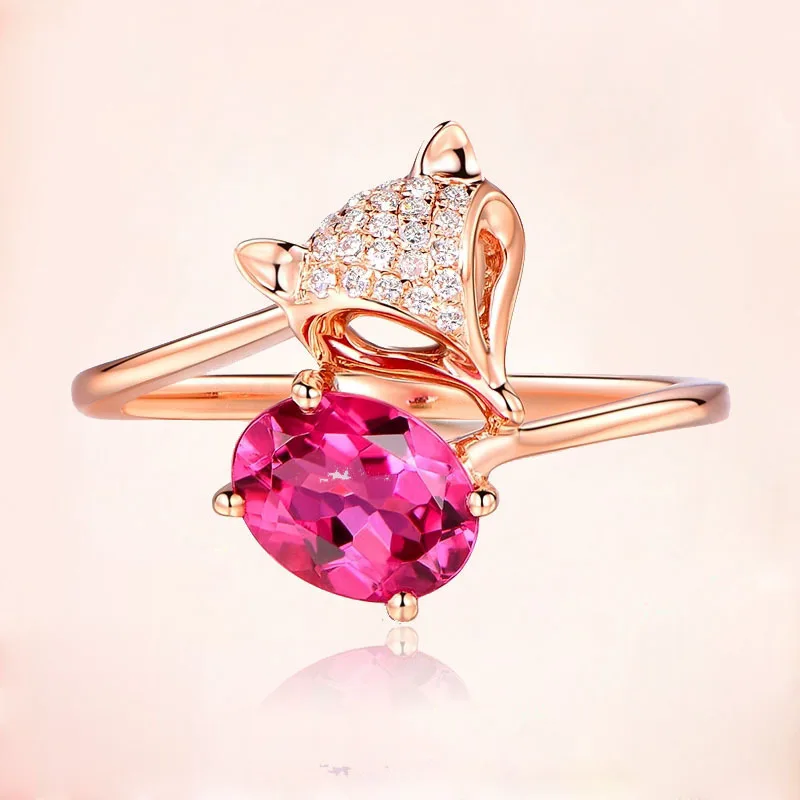 

Luxury Female Oval Crystal Stone Ring Charm Rose Gold Color Wedding Rings For Women Cute Fox Thin Engagement Open Ring