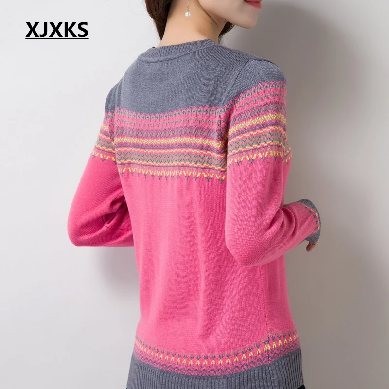 Женский свитер XJXKS осенне-весенние пуловеры топы Модные Повседневные с круглым