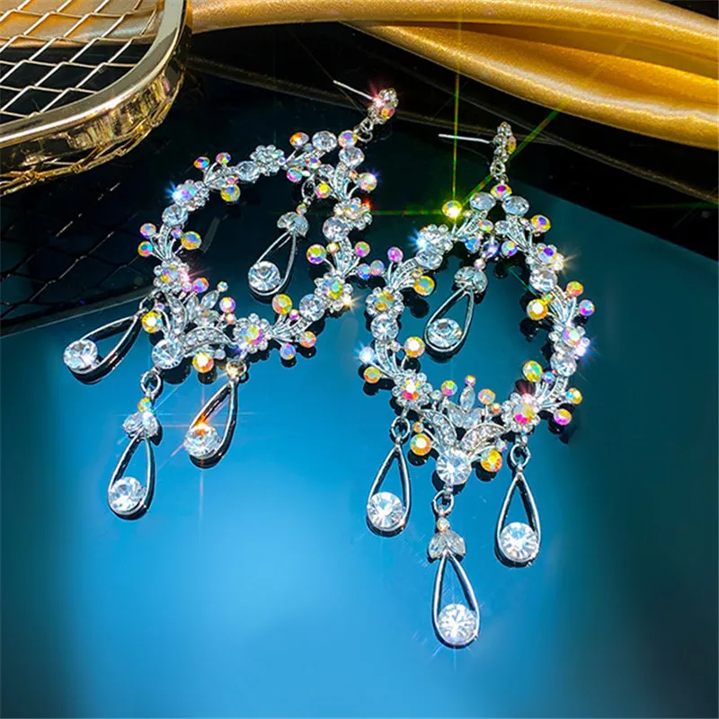 

FYUAN Water Drop Crystal Earrings for Women Bijoux Geometric Rhinestone Dangle Earrings Weddings Jewelry Gifts