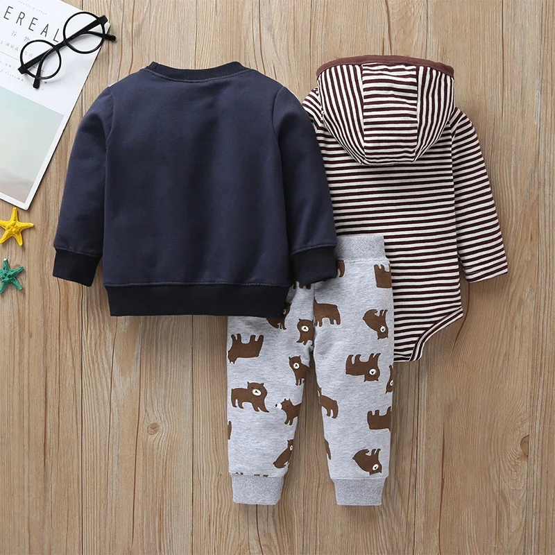 3Pcs Infant Baby boy girl clothes Set 2020 Spring Fall Hoodie Zipper Coat+Bodysuit+Pants Newborn Clothing outfits | Детская одежда и