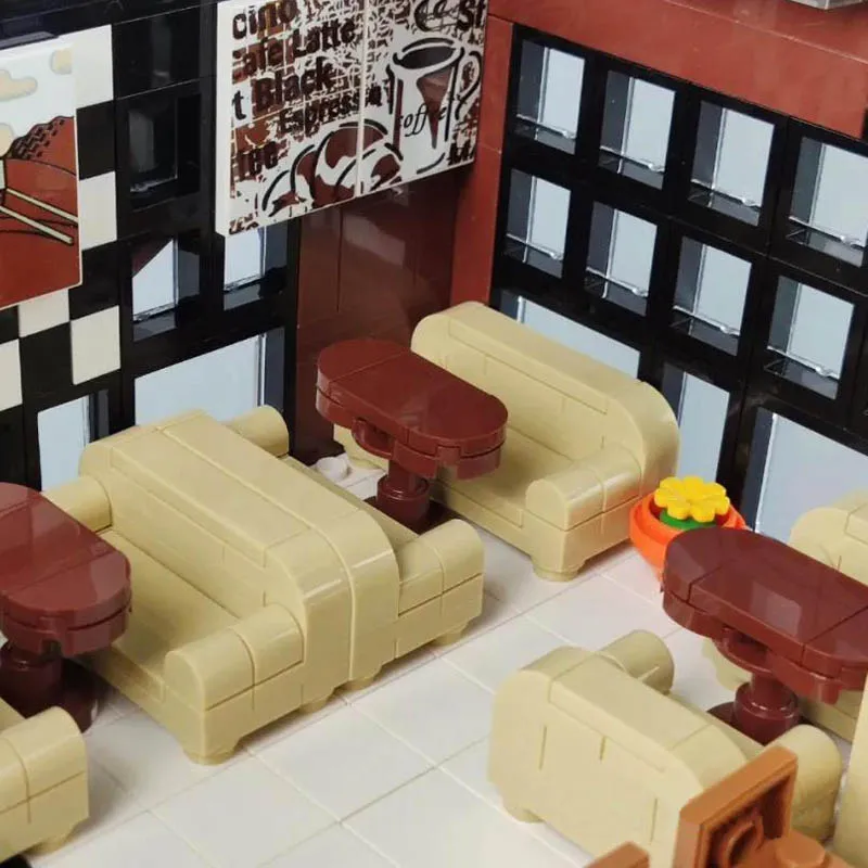 

Creator Expert Moc Bricks 2446Pcs City Street View Moc Bricks Coffe Shop Moc Building Blocks Lucky Cafe Corner Modular Bricks