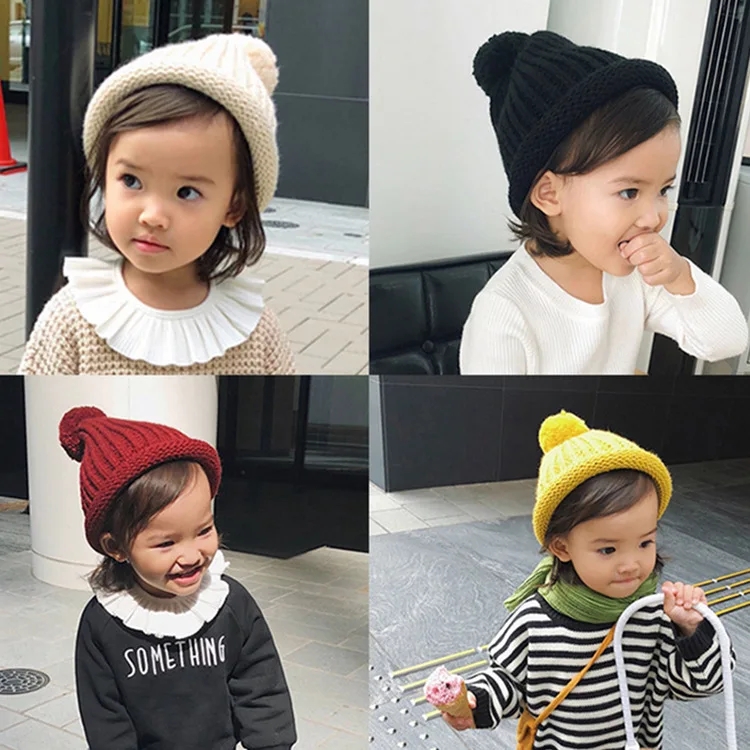 Вязаная теплая шапка для мальчиков 2-8 лет Осень-зима шляпа маленьких девочек KF443 |