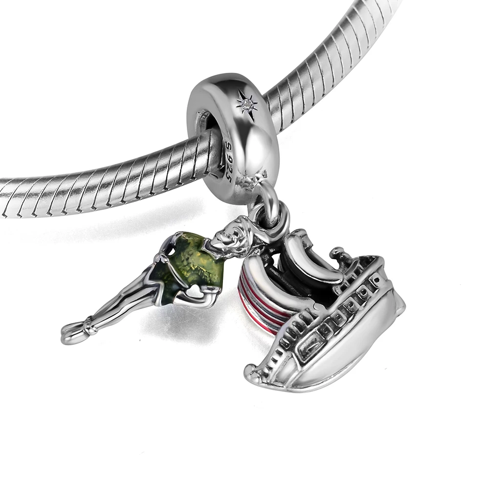 Red Enamel Chinese Junk Ship Venice Gondola Cruise Line Pendant Charms beads Fit Bracelet 925 Sterling Silver Bead Jewelry | Украшения и