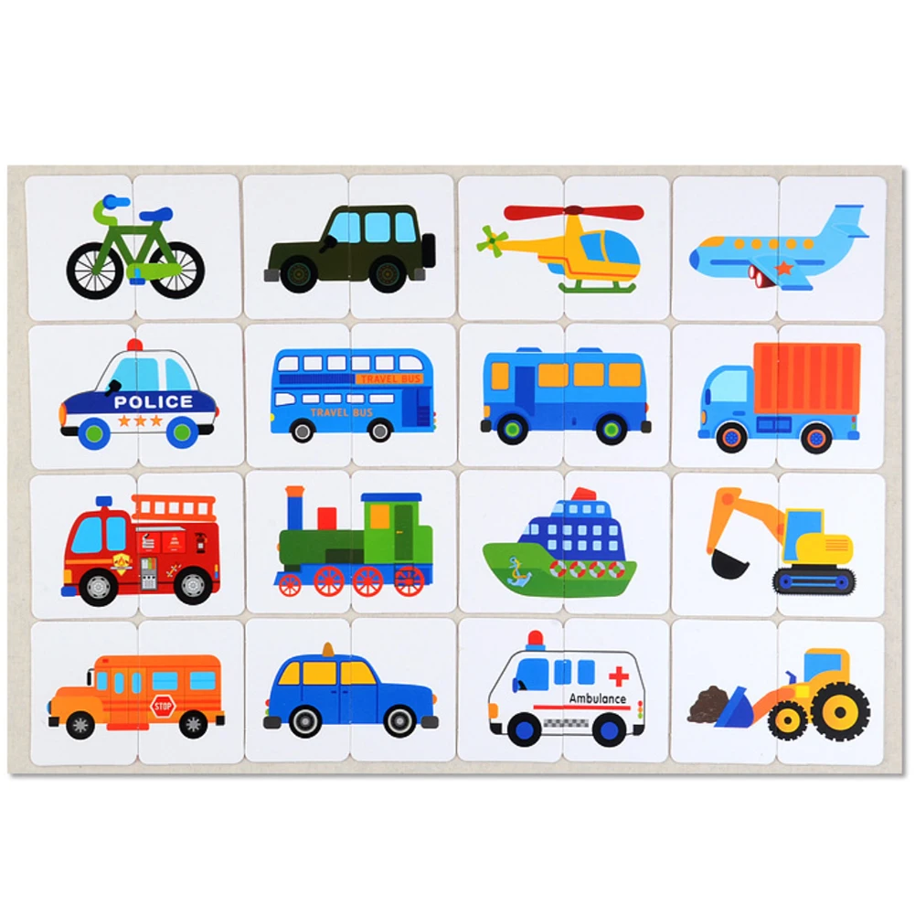 

Cognition Card Animal Vehicle With Iron Box Anti Slit Colorful Baby Toddler Early Education Cartoon Fruit Toy Pairing Wooden