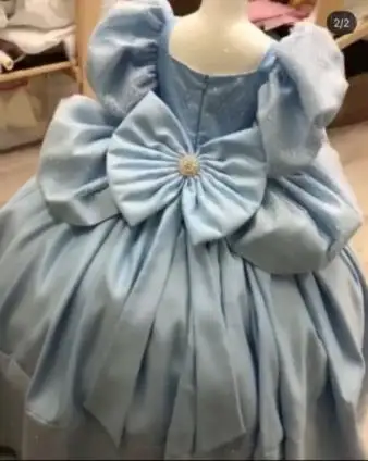 

Sweety Blue Flower Girls Dress Tiered Ruffles Pleated Long Birthday Dresses Big Bottom First Communion Dress