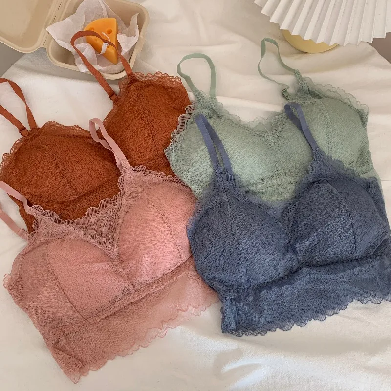

Women's Underwear Small Chest Push up Wireless Student Bra Breast Holding Top Support Popular Big Chest Small Lace Edge Bra