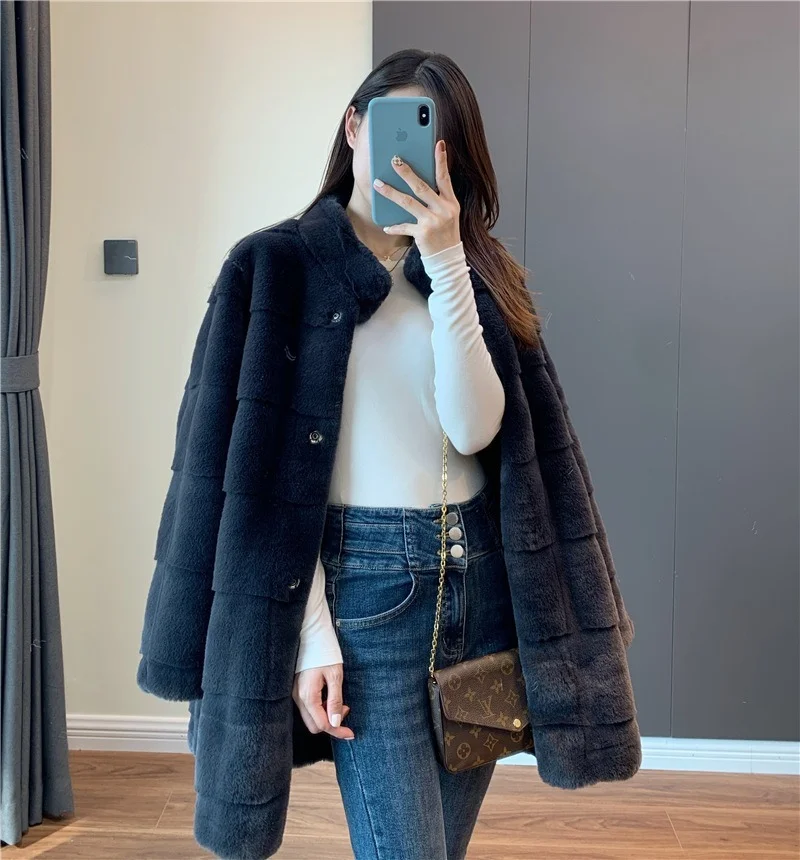 Extra Long Mink Wool Blended Fur Mid Length Womens Fur Coat Autumn Winter New Long Faux Fur Coat for Women Donsignet