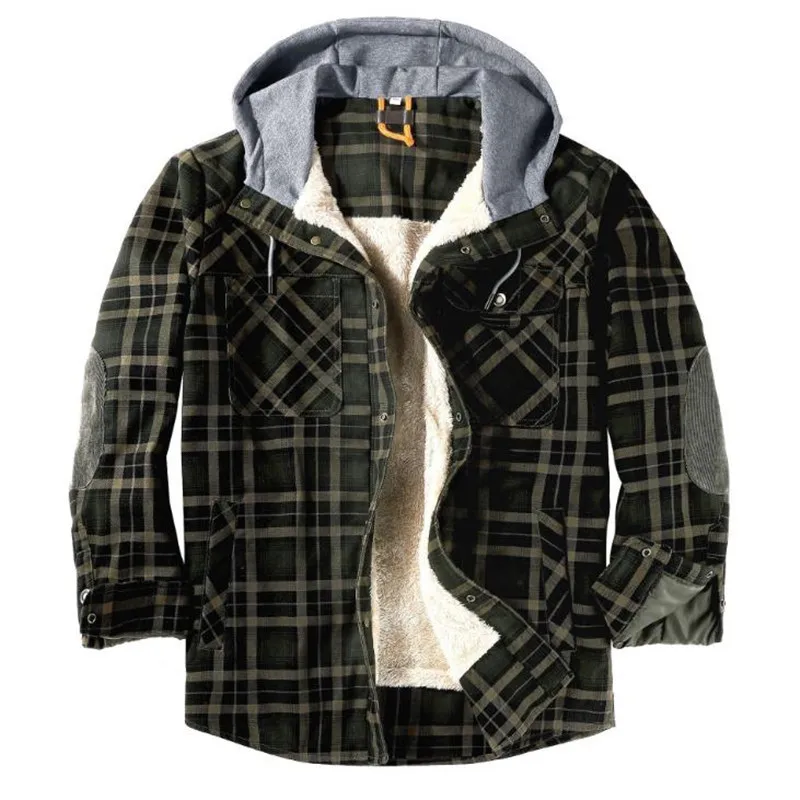 Зимняя Повседневная клетчатая Флисовая теплая мужская куртка, Мужская хлопковая Свободная куртка с длинным рукавом