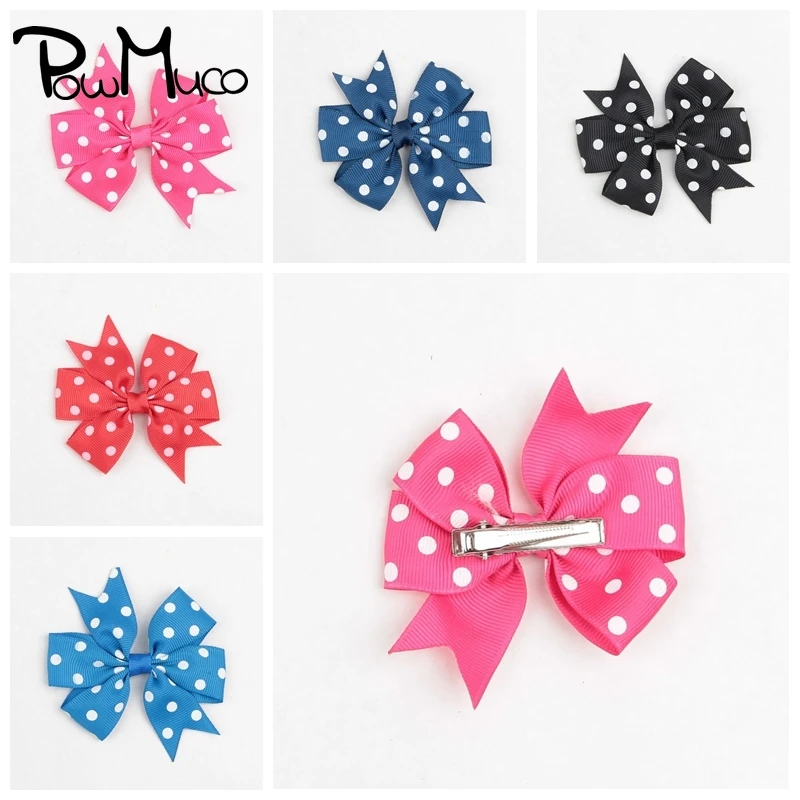 

Powmuco 5pcs/lot Fashion Wave Point Grosgrain Ribbon Bows Infant Hair Clips Handmade Dovetail Bowknot Kids Hairpins 24 Colors