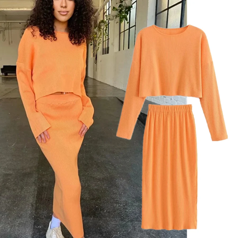 

Elmsk Skirt Women Ins Fashion Blogger High Street Solid O-neck Harajuku Tshirt Summer T Shirt Women Tops Knitted Faldas Sets