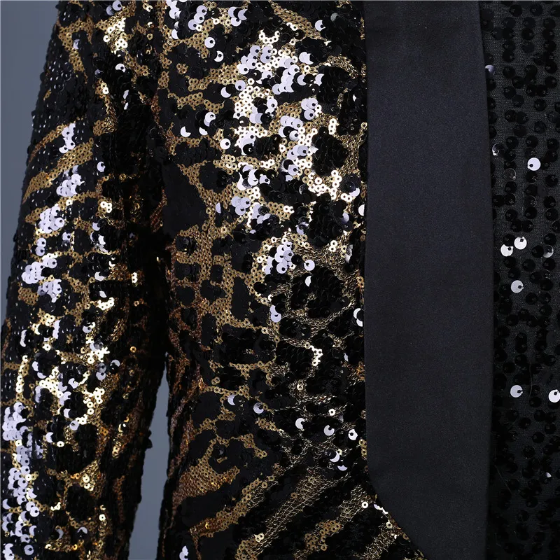 Мужской блейзер с блестками длинное пальто леопардовым принтом для выступлений