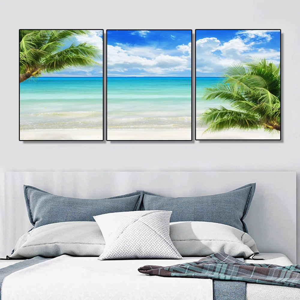 Laeacco постеры с тропическими пальмами на море настенные художественные картины