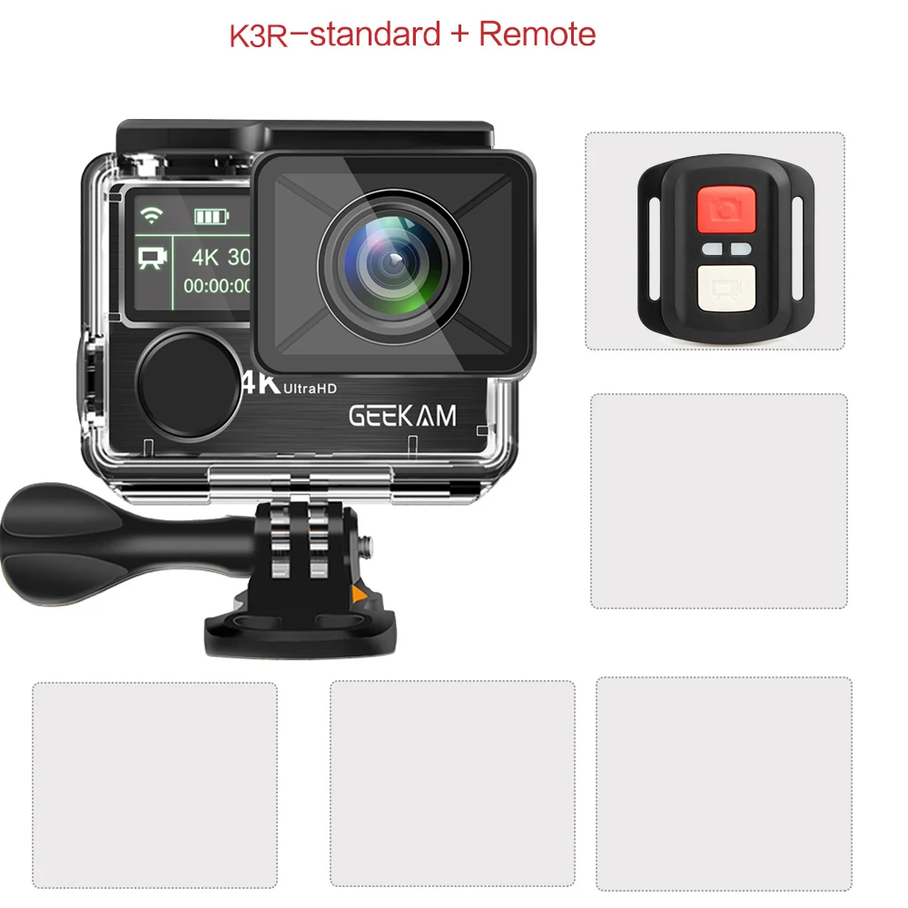 GK-K3R Экшн-камера GEEKAM K3R/K3 Ultra HD 4 K/30fps 20MP WiFi 2," 170D с двойным экраном, водонепроницаемая камера для подводного плавания на шлем, велосипедная спортивная видеокамера - Цвет: GK-K3R