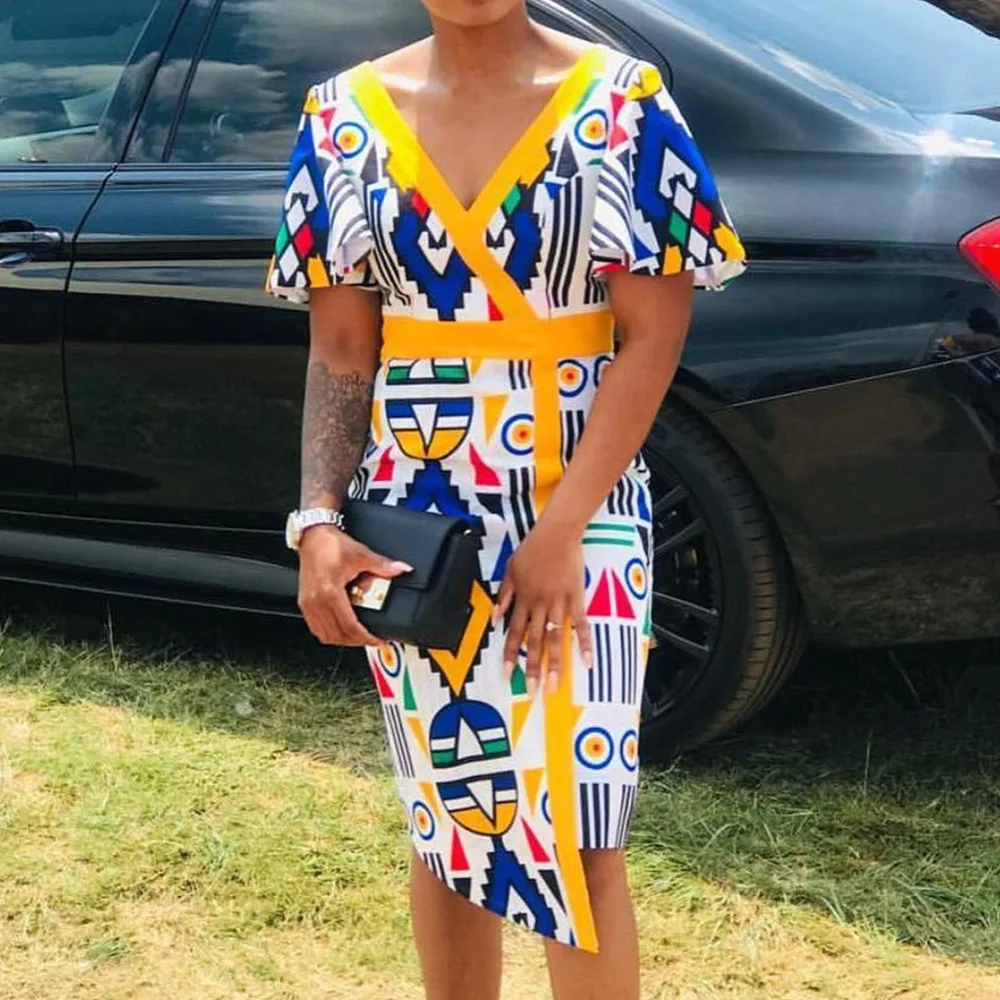 Модное цветное платье принт с геометрическим узором женское летнее коротким